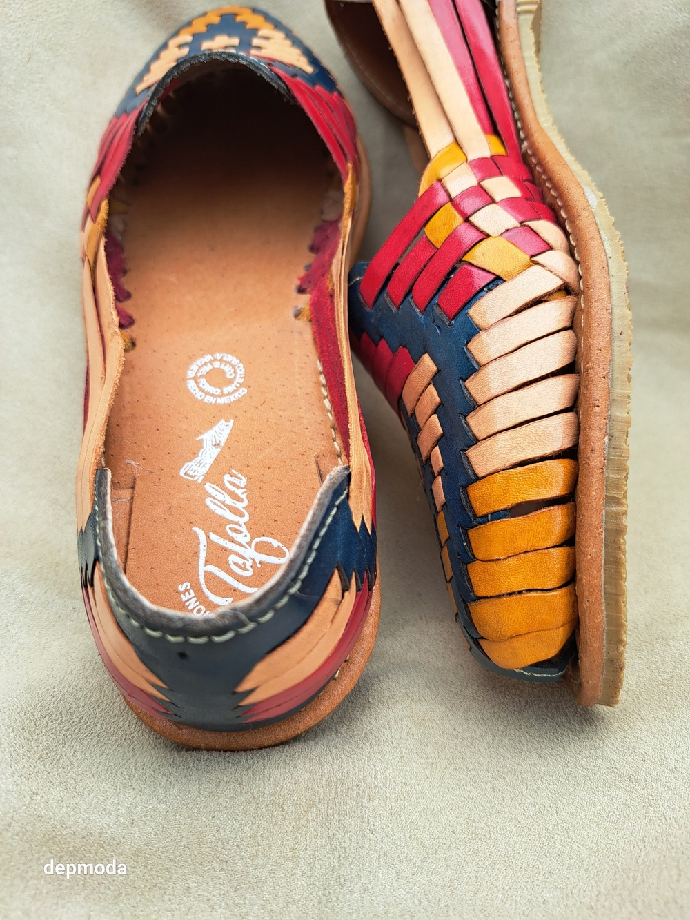 NWOB Mexican Leather huarache Moccasins multicolor Tan size 7 - Picture 8 of 12